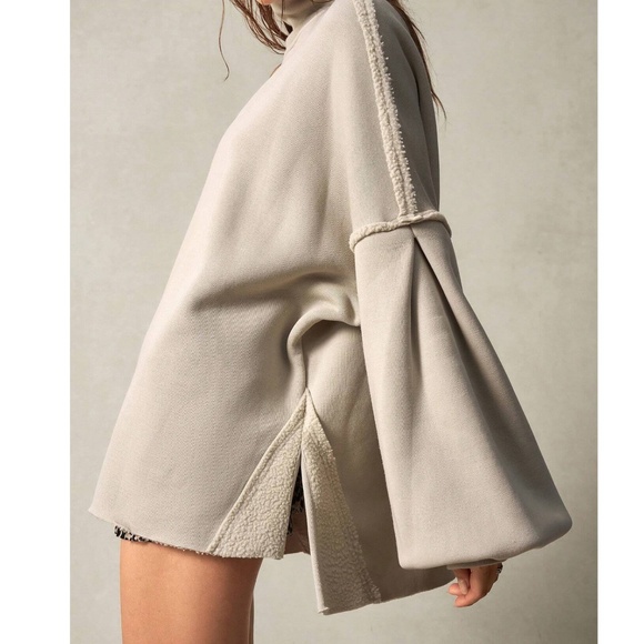 Cozy Reverse Stitch Oversized High Neck Sweatshirt Top - Picture 4 of 14